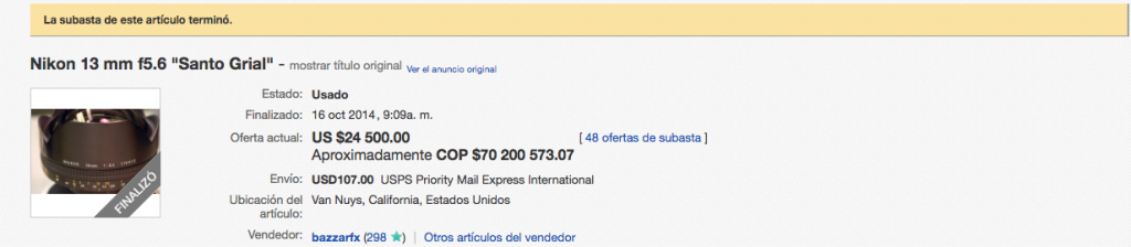 raro lente subastado en eBay