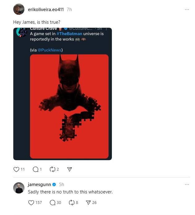 Captura respuesta James Gunn sobre Batman